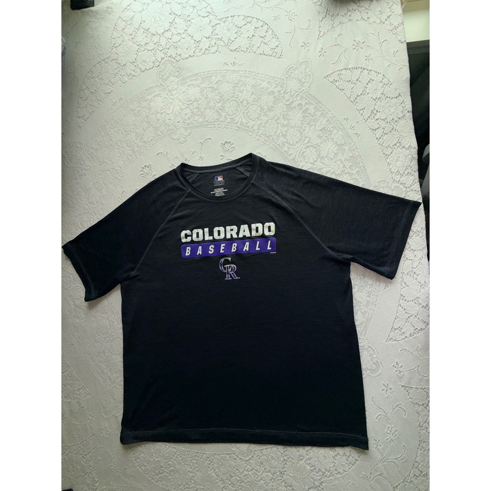 MLB Colorado Rockies Baseball Shirt Mens XXL Black Heathered Performance Tee